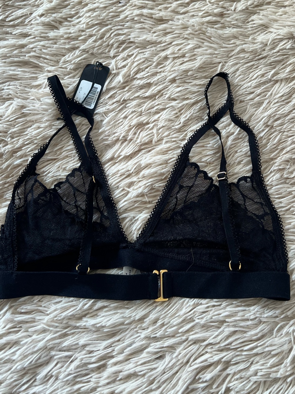 Lace Triangle Bralette with Gold Hardware - Black
